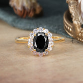1.5 Carat Classic Halo Black Onyx Ring Oval Shaped Engagement Ring